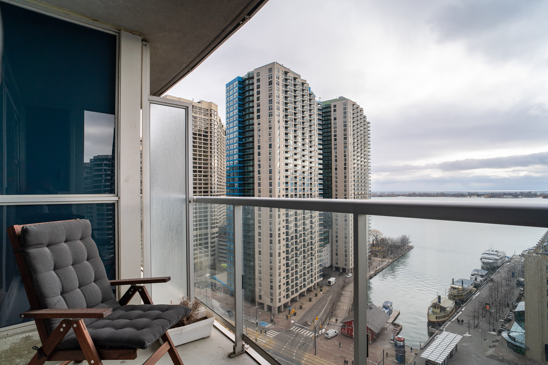 Private balcony with lake views