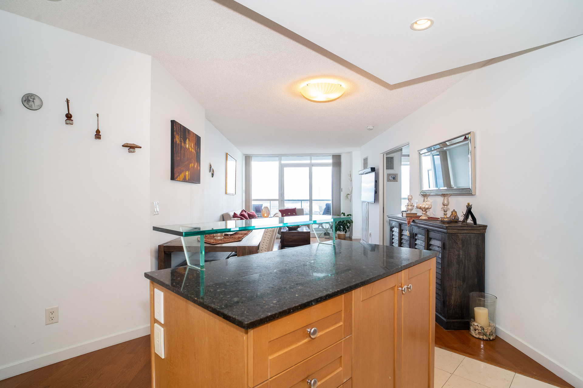 Open-concept kitchen to living